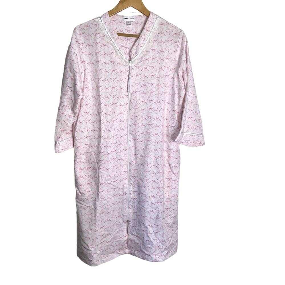 Miss Elaine Gown Women Size Medium Zipper Front Cotton Floral !
